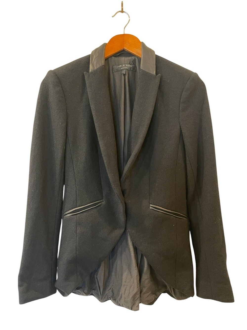 Rag & Bone Women’s High-Low Black Tuxedo Tail Coat Jacket W/leather Trim Sz 4